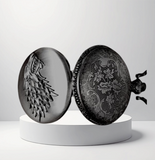 BKB Custom Gifts wolf pocket watch featuring a detailed wolf head engraving on a metallic alloy case