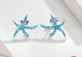 Starfish Sea Blue Zircon Earrings Sterling Silver