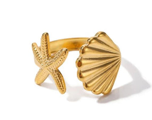 Shell Starfish Ring 18K over Stainless Steel