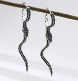 Snake Green Eyes Black Cubic Zirconia CZ Dangle Earrings Sterling Silver
