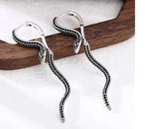 Snake Green Eyes Black Cubic Zirconia CZ Dangle Earrings Sterling Silver