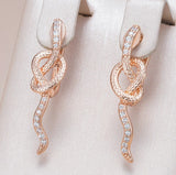 Snake Knot Drop White Cubic Zirconia 585 Rose Gold Earrings