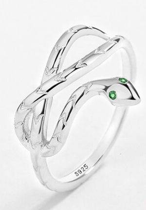 Snake Green Eyes Ring Sterling Silver