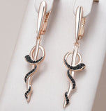 Snake Elegant Drop Black Cubic Zirconias Rose Gold Earrings
