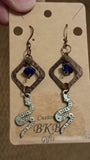 Snake w Blue Bead Copper plated squares Dangle earrings