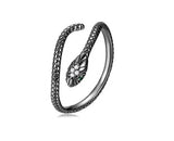 Snake Cubic Zirconia w Green Eyes Ring Black Sterling Silver Minimalist