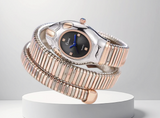 BKB Custom Gifts snake watch with a two-tone silver and rose gold flexible stainless steel wrap bracelet band