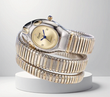 BKB Custom Gifts snake-shaped wrap watch with a flexible two-tone gold and silver stainless steel chain band