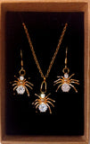 Delicate Spider Crystal Necklace Earrings Set