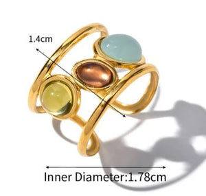 Light Color Resin Stones Ring 18K Gold Plated Stainless Steel