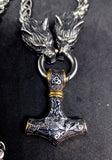 Thor's Hammer Wolf Head Necklace Stainless Steel Men's