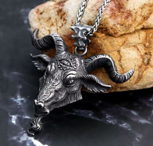 Ram Goat Head Viking Necklace Ring Stainless Steel