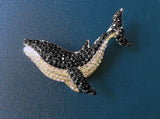 Whale Blue Green Rhinestones Brooch