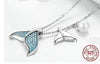 Whale Tail Mermaid Tail Necklace Blue Crystals Shell Pearl Sterling Silver