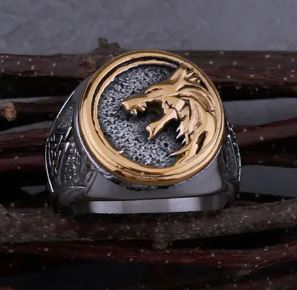 Wolf Goldtone Viking Ring Stainless Steel