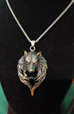 Wolf Head Necklace w Black Stone Beautiful Stainless Steel