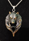 Wolf Head Necklace w Black Stone Beautiful Stainless Steel