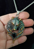 Wolf Head Necklace w Black Stone Beautiful Stainless Steel