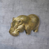 BKB Custom Gifts antiqued brass hippo figurine, 2.4" long, with a textured, weathered finish.