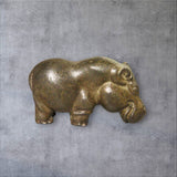 BKB Custom Gifts antiqued brass hippo figurine, 2.4" long, with a textured, weathered finish.