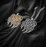 BKB Custom Gifts Bear Claw Necklace with Celtic knotwork, available in stainless steel or gold-accented stainless steel.