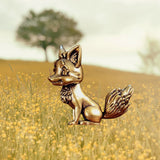 BKB Custom Gifts cute brass fox figurine, 1.44" tall, with detailed fur and tail.