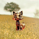 BKB Custom Gifts cute brass fox figurine, 1.44" tall, with detailed fur and a bushy tail.