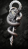 BKB Custom Gifts gothic metal pendant featuring a detailed serpent coiled around a blooming rose in antique silver.