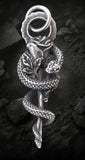 BKB Custom Gifts gothic metal pendant featuring a detailed serpent coiled around a blooming rose in antique silver