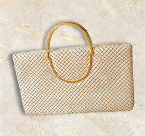 Vintage White Metal Duramesh & Gold Metal Handles Cocktail Purse