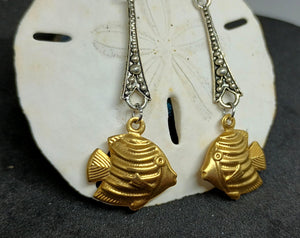 Angelfish Earrings on Ornate Silver Drops