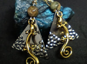 Gecko lizard triangular drop earrings, reptile jewelry, lizard jewelry, herping,