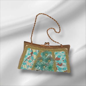 Vintage Soshe Purse of Blue with Gold Metal trim and chain