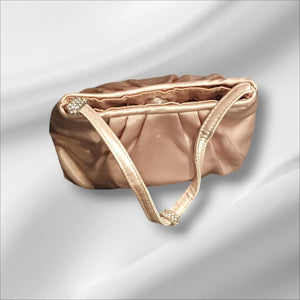 Vintage shimmery Cocktail Purse, soft gold color w/ Rhinestone accents