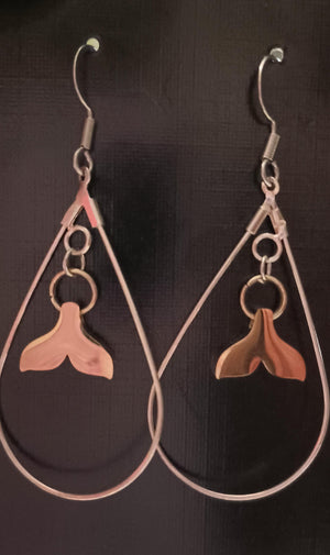 Whales Tail in Teardrop wire, Stainless Hooks Earrings