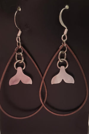 Whale's Tail in Teardrop copper wire, Stainless Hooks Earrings