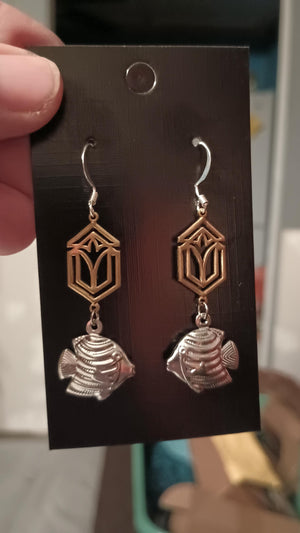 Angle Fish w Brass Art Deco Drop Earrings