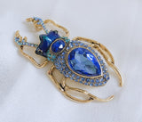 Beetle Blue Rhinestone Lg Brooch