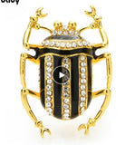 Gold Black Beetle Rhinestone Enamel Metal Brooch