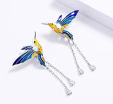 Birds Flying w Crystal Drops Earrings