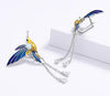 Birds Flying w Crystal Drops Earrings