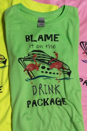 Blame Drink Package Flamingo Green Ladies T-Shirt