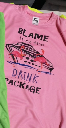 Blame Drink Package Flamingo Pink Ladies T-Shirt