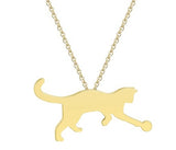 Cat Playing Necklace w Ball Stainless Steel goldtone