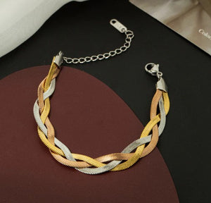 Herringbone Braided 3 Tone Bracelet Stainless Steel