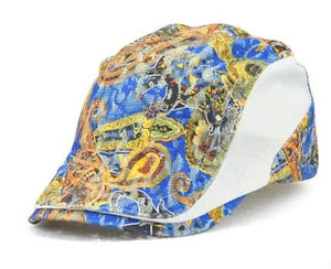 24a Newsboy Oriental Blue White Flat Cap Hat