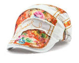 23a Newsboy Floral Orange White Flat Cap Hat