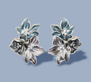 Flowers Soft Blue Grey Artful Earrings