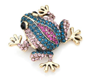 Frog Toad Blue Pink Rhinestones Brooch