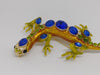 Gecko Gold w Blue Rhinestone Necklace Brooch